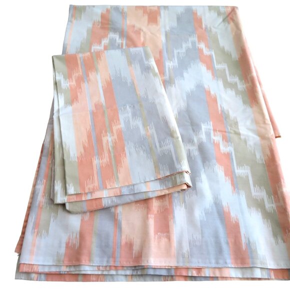 Vintage Fieldcrest Full Sheet Set 1 Flat 2 Pillowcases Orange Gray Aztec Print - Picture 5 of 11